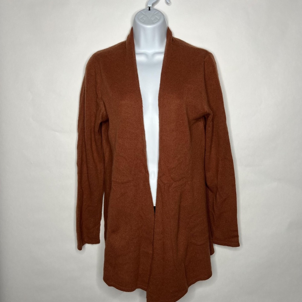 41 Hawthorn 100% Cashmere Sweater Cardigan Womens Large Brown Orange Open Front